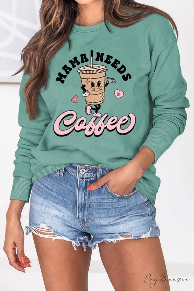 Mama Coffee Graphic Sweatshirt Green / S