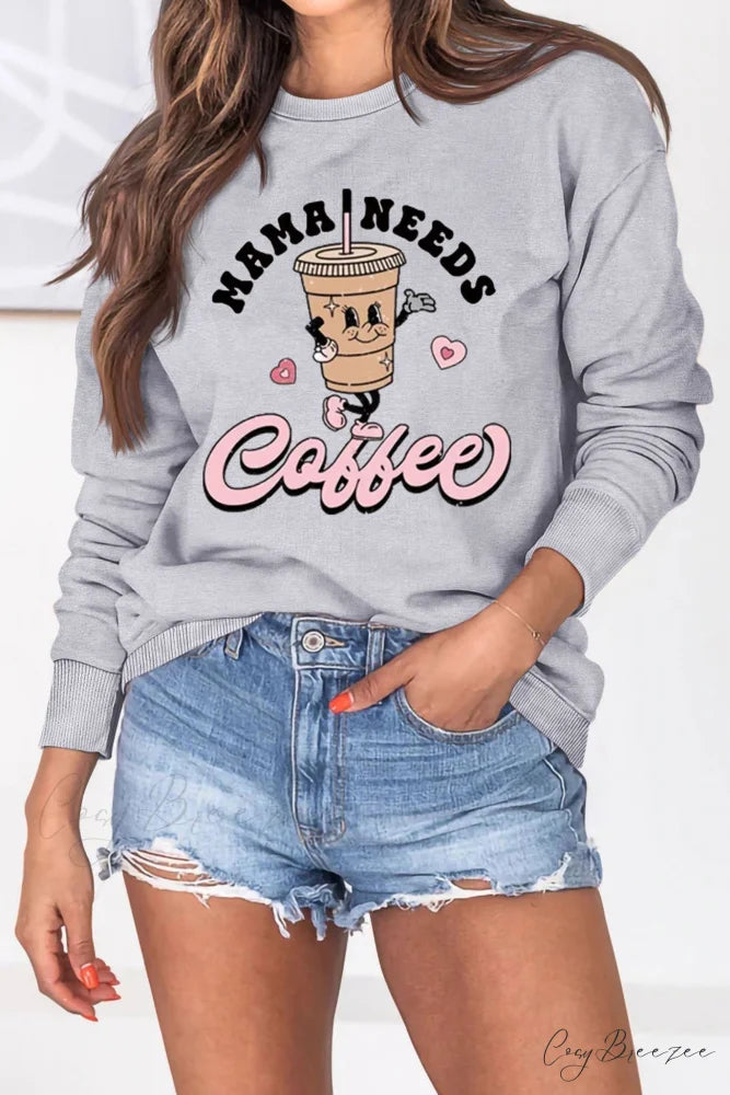 Mama Coffee Graphic Sweatshirt Grey / S