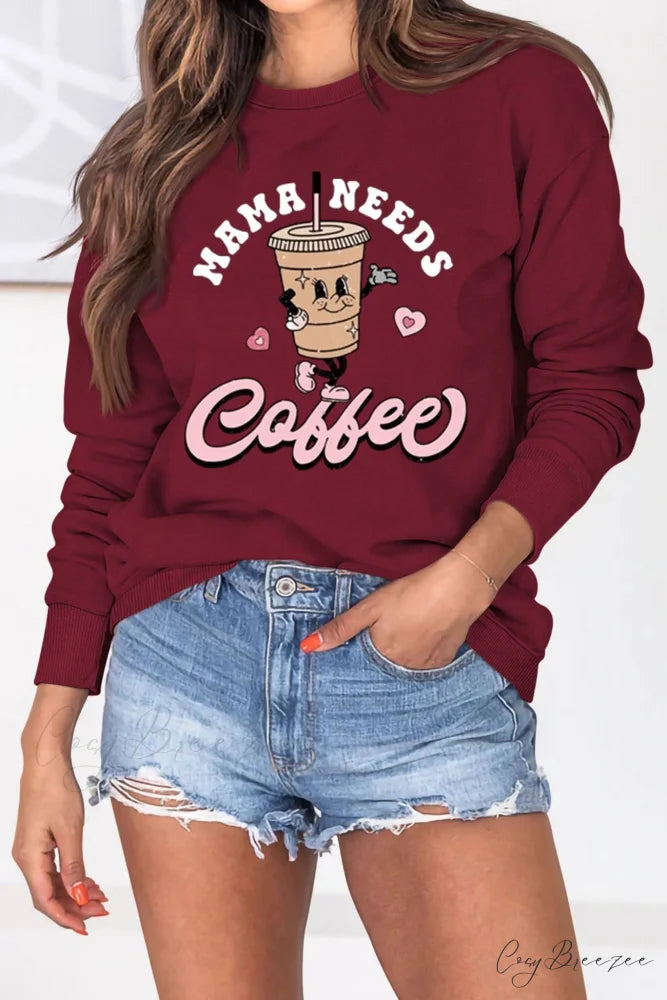 Mama Coffee Graphic Sweatshirt Maroon / S
