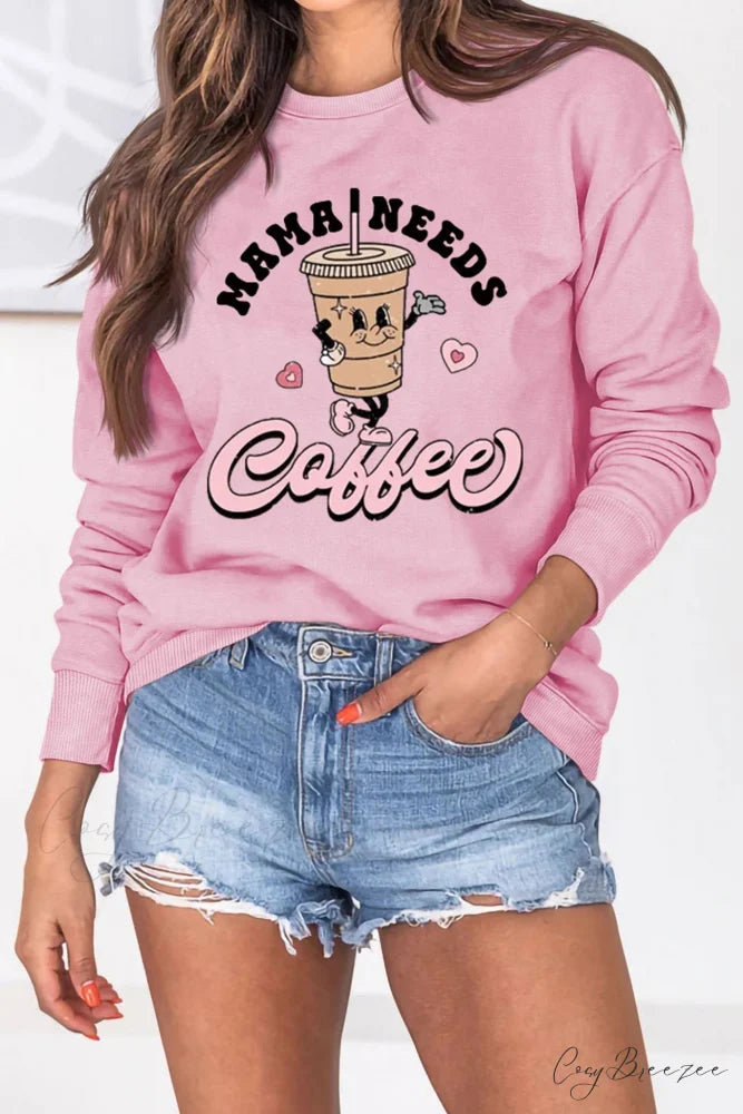 Mama Coffee Graphic Sweatshirt Pink / S