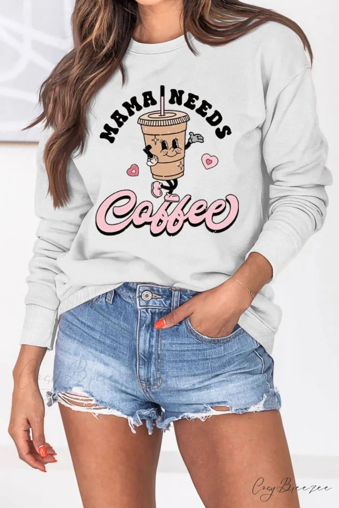 Mama Coffee Graphic Sweatshirt White / S