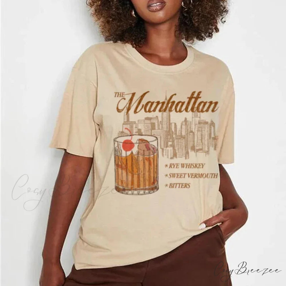 Manhattan Cocktail Classic Tee Khaki / S t-shirt-250223