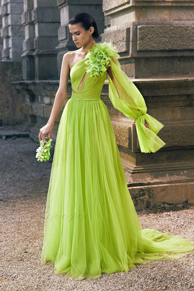 Marchesa Illusion One-Shoulder Trendy Tulle Maxi Dress