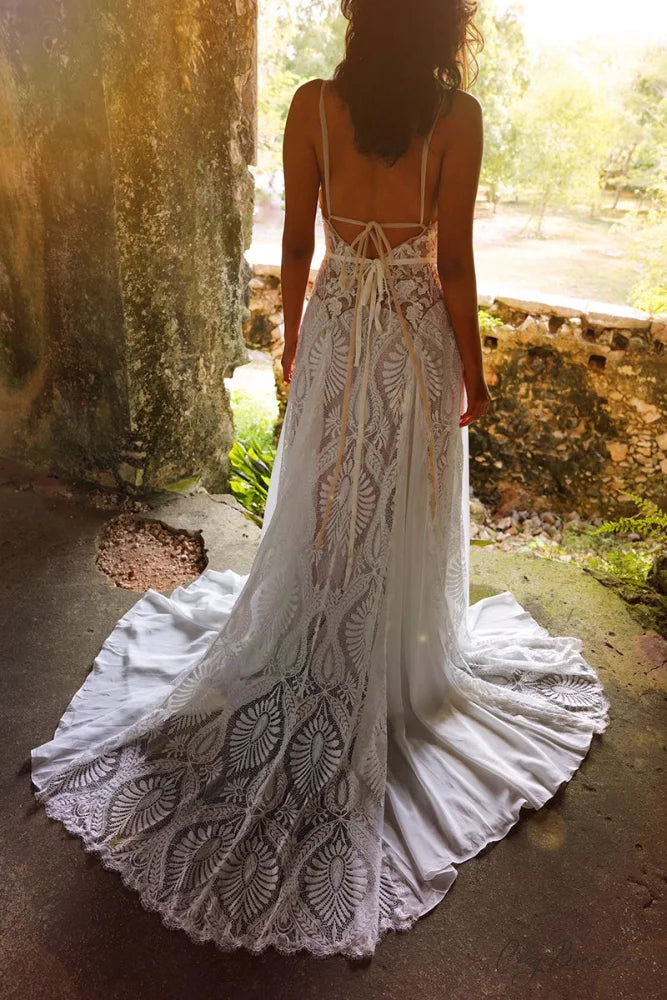 Meadow Backless Boho Trendy Lace A-line Wedding Dress