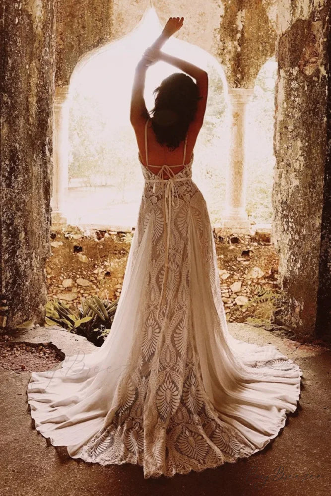 Meadow Backless Boho Trendy Lace A-line Wedding Dress