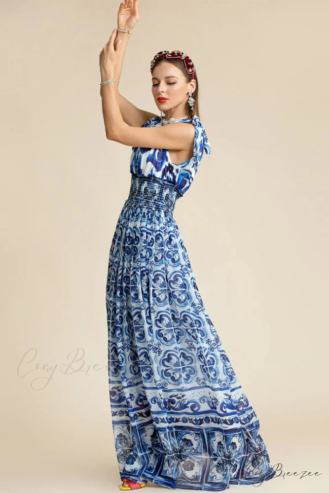 Mediterraneo Long Majolica Trendy Print Maxi Dress