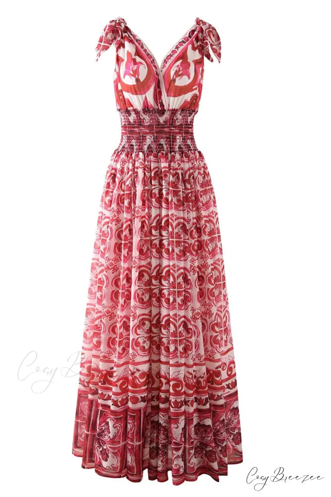 Mediterraneo Long Majolica Trendy Print Maxi Dress