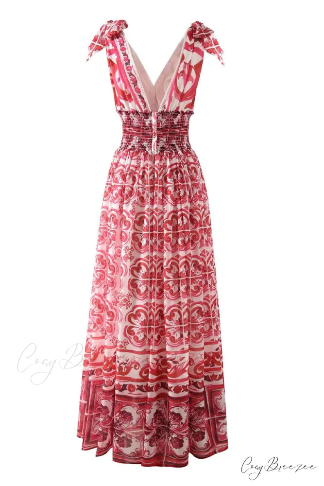 Mediterraneo Long Majolica Trendy Print Maxi Dress