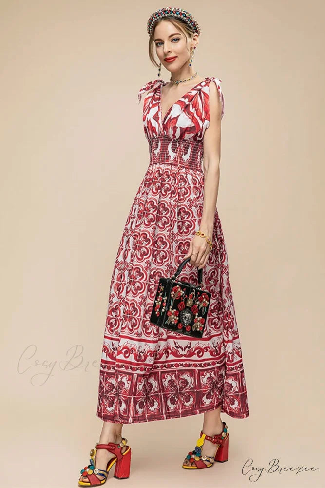 Mediterraneo Long Majolica Trendy Print Maxi Dress