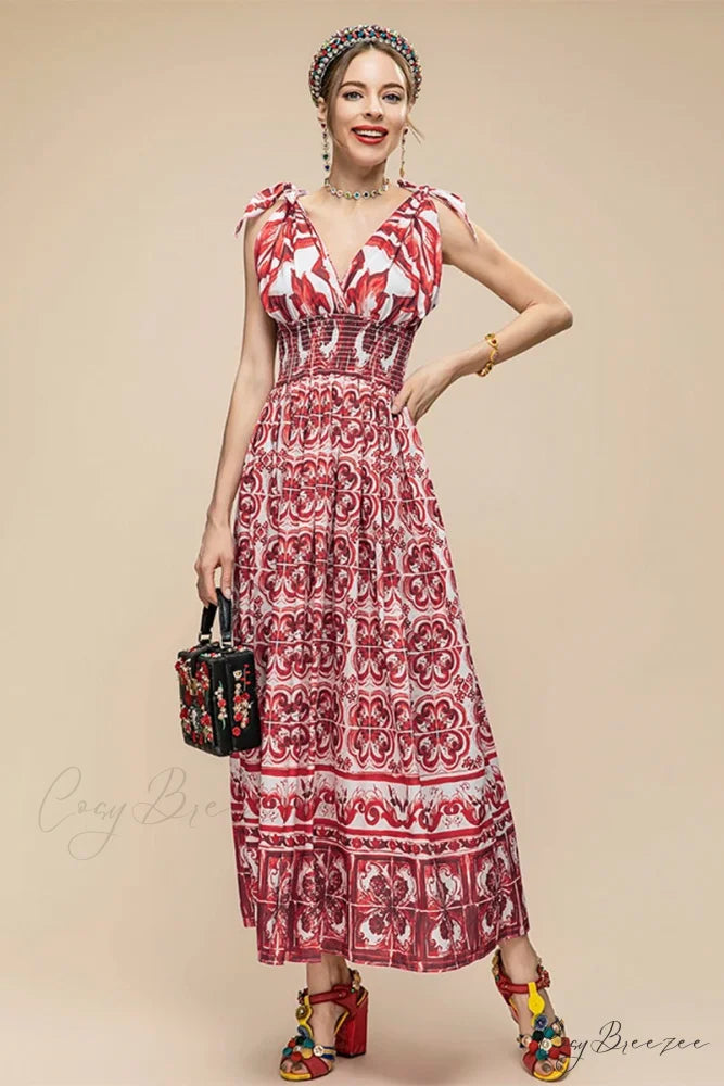 Mediterraneo Long Majolica Trendy Print Maxi Dress
