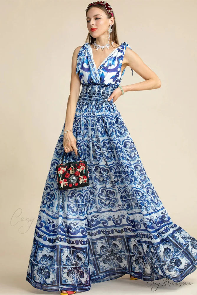 Mediterraneo Long Majolica Trendy Print Maxi Dress