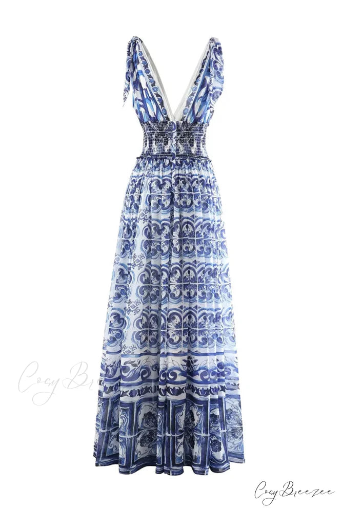 Mediterraneo Long Majolica Trendy Print Maxi Dress