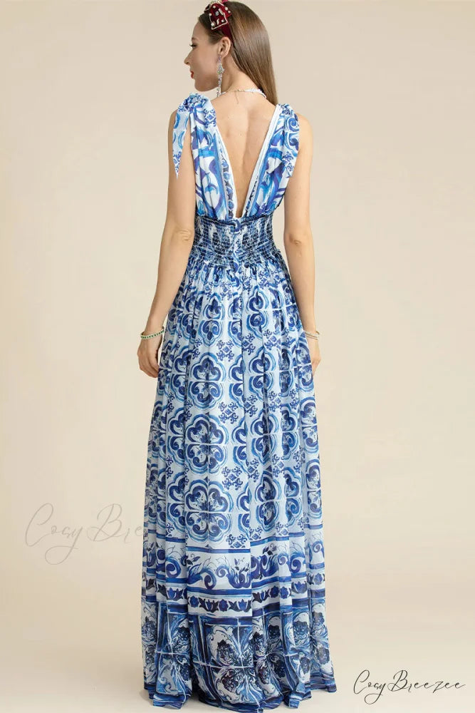 Mediterraneo Long Majolica Trendy Print Maxi Dress