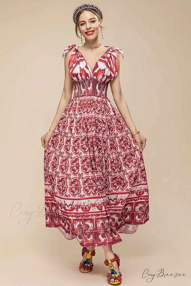 Mediterraneo Long Majolica Trendy Print Maxi Dress