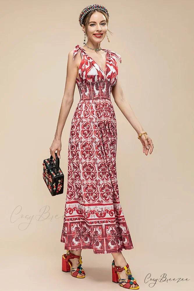 Mediterraneo Long Majolica Trendy Print Maxi Dress