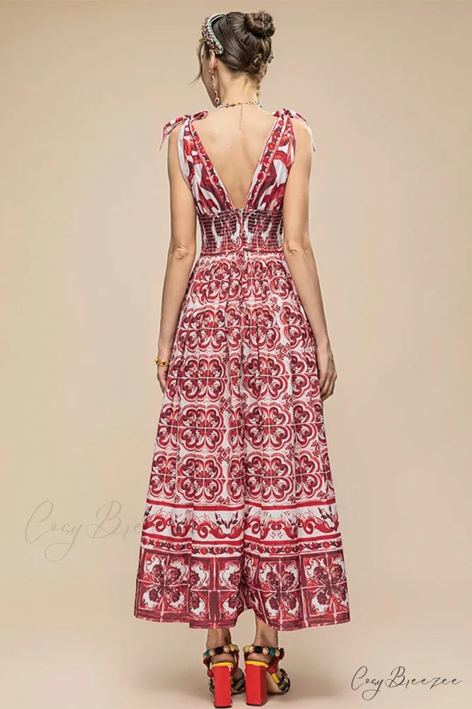Mediterraneo Long Majolica Trendy Print Maxi Dress