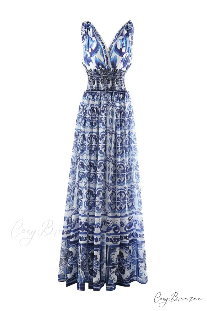 Mediterraneo Long Majolica Trendy Print Maxi Dress