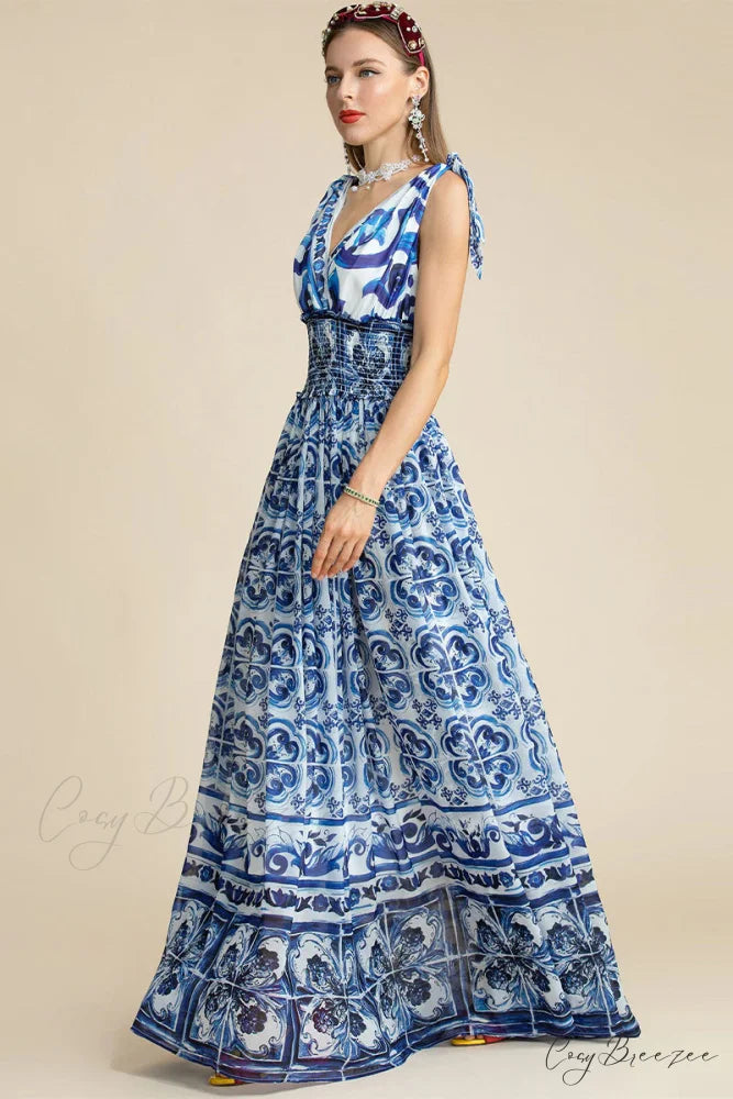 Mediterraneo Long Majolica Trendy Print Maxi Dress