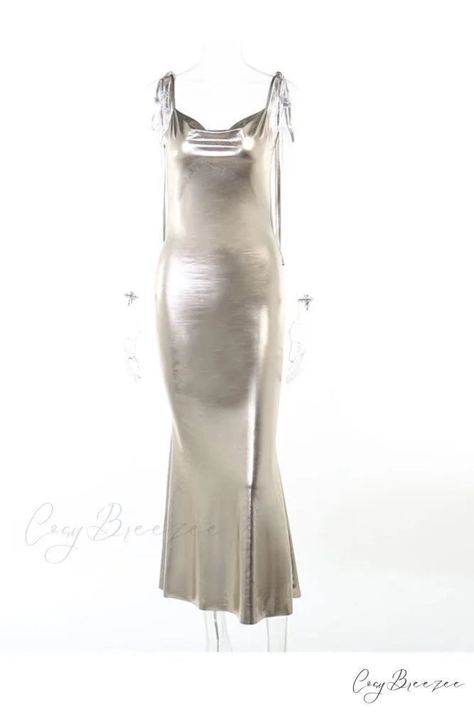Mental Coating Tie-straps Backless Dress
