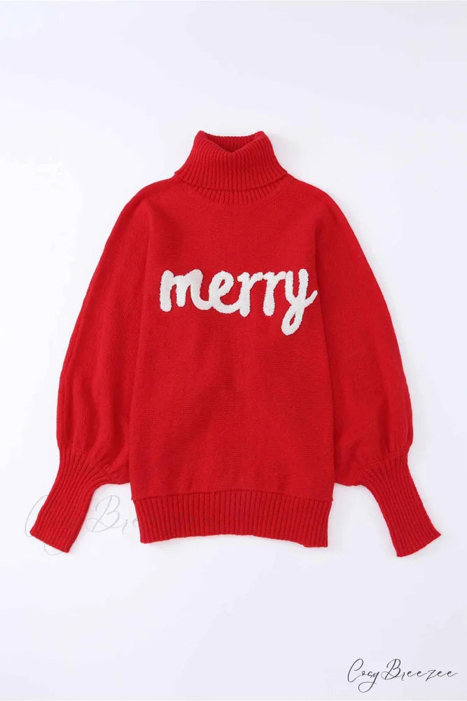 Merry Dolman Sleeve Turtleneck Knitted Sweater