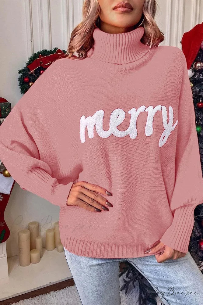 Merry Dolman Sleeve Turtleneck Knitted Sweater Coral / M