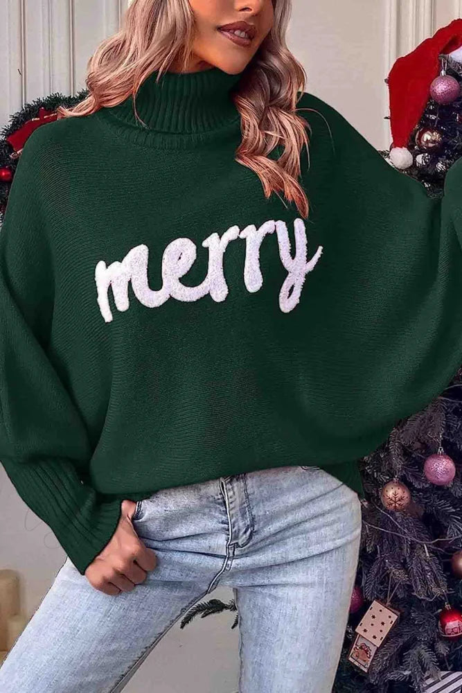 Merry Dolman Sleeve Turtleneck Knitted Sweater Green / L