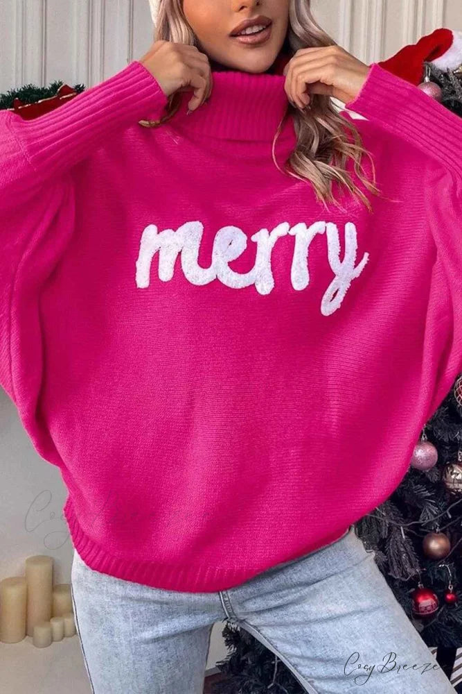 Merry Dolman Sleeve Turtleneck Knitted Sweater Pink / M