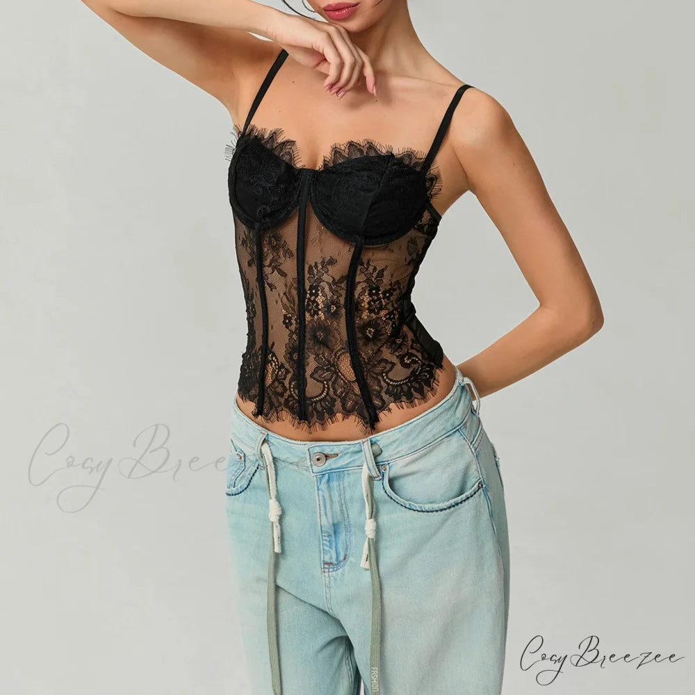 Mesh Lace Corset Crop Top croptop-250223