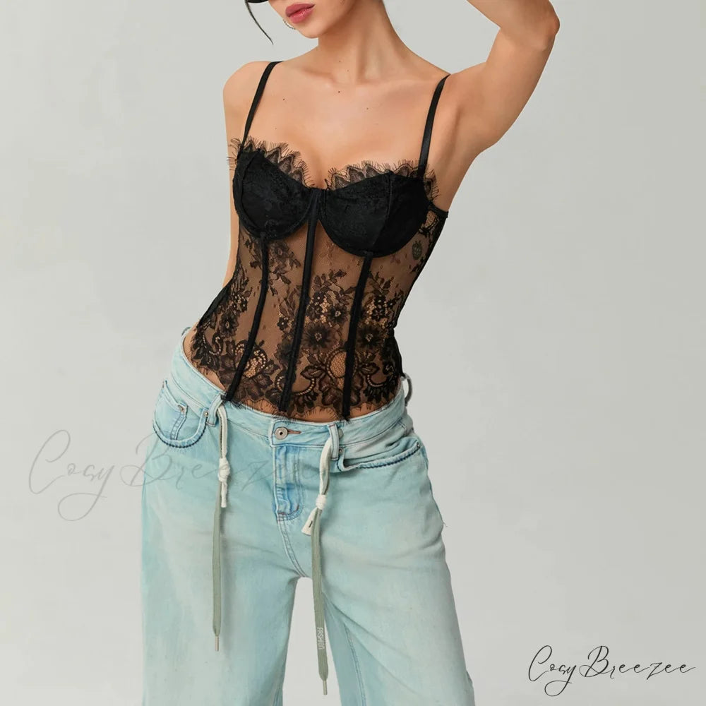 Mesh Lace Corset Crop Top croptop-250223