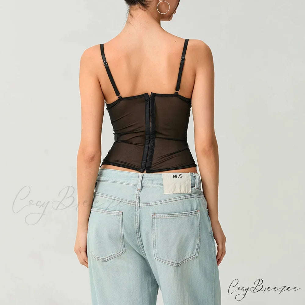 Mesh Lace Corset Crop Top croptop-250223