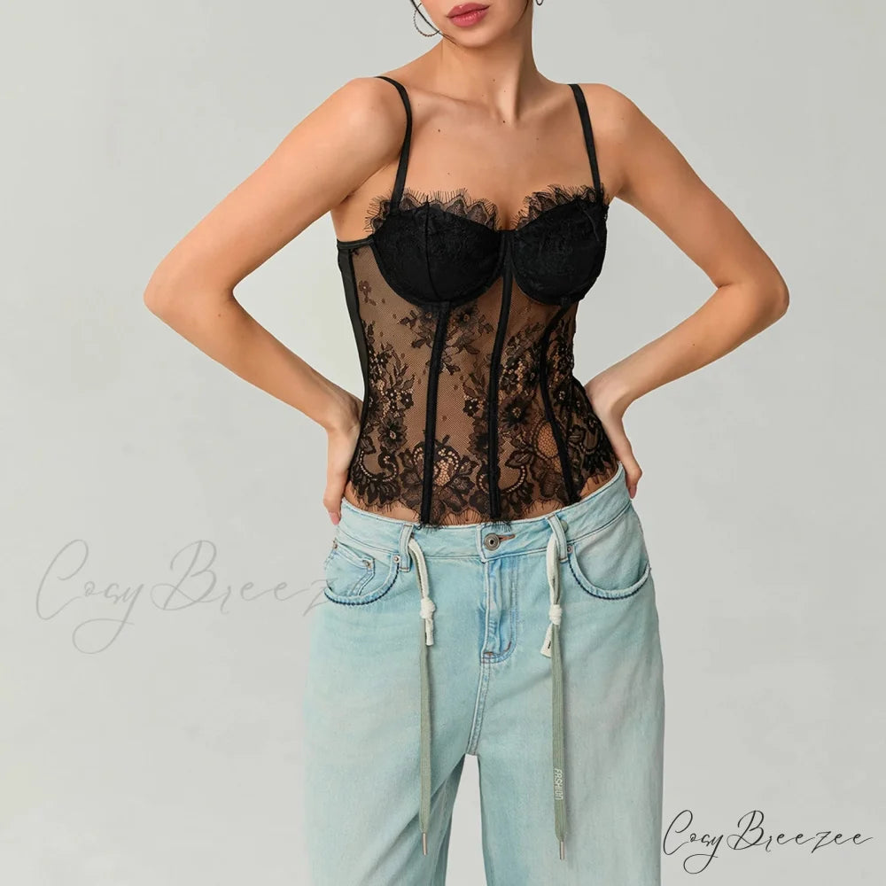 Mesh Lace Corset Crop Top croptop-250223