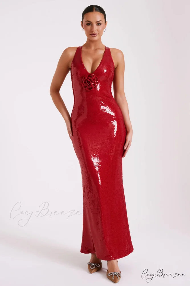 Mesmerizing Arrival Backless Trendy Sequin Maxi Dress