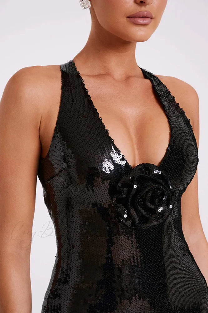 Mesmerizing Arrival Backless Trendy Sequin Maxi Dress