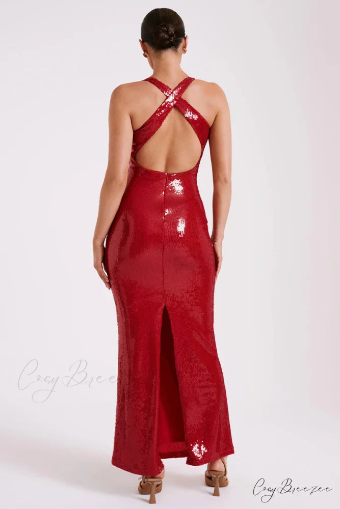 Mesmerizing Arrival Backless Trendy Sequin Maxi Dress