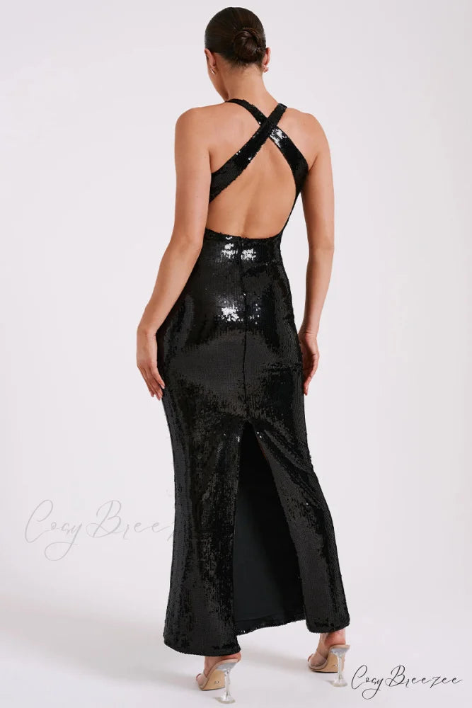 Mesmerizing Arrival Backless Trendy Sequin Maxi Dress