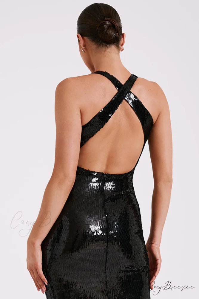Mesmerizing Arrival Backless Trendy Sequin Maxi Dress