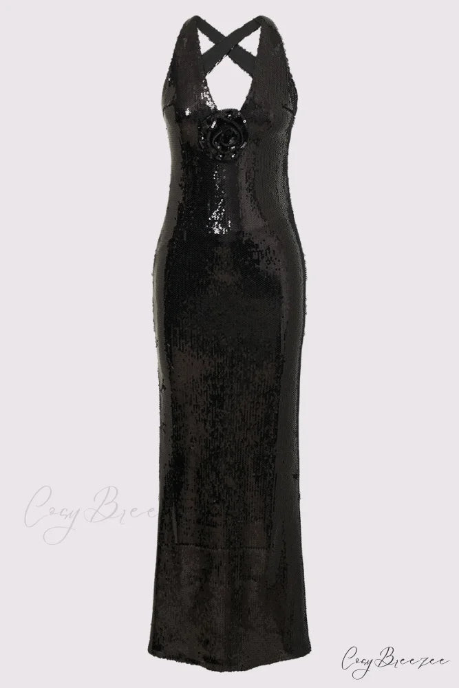 Mesmerizing Arrival Backless Trendy Sequin Maxi Dress