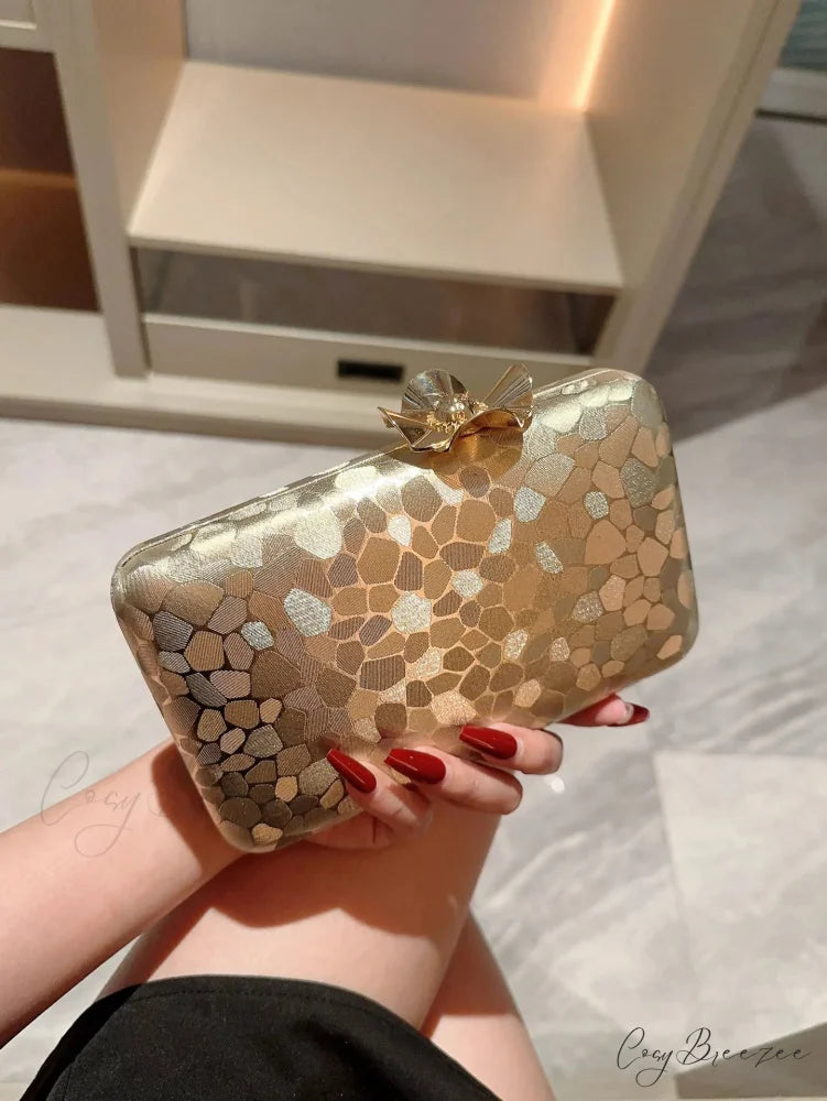 Metal Shell Evening Clutch Gold wristlet-250126