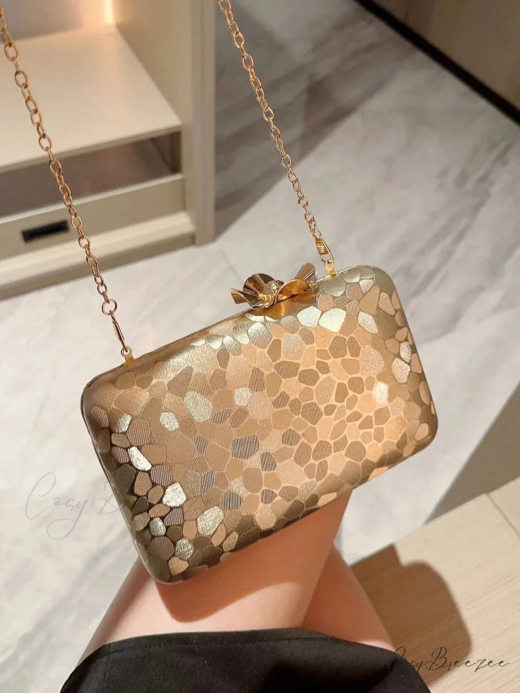 Metal Shell Evening Clutch Gold wristlet-250126