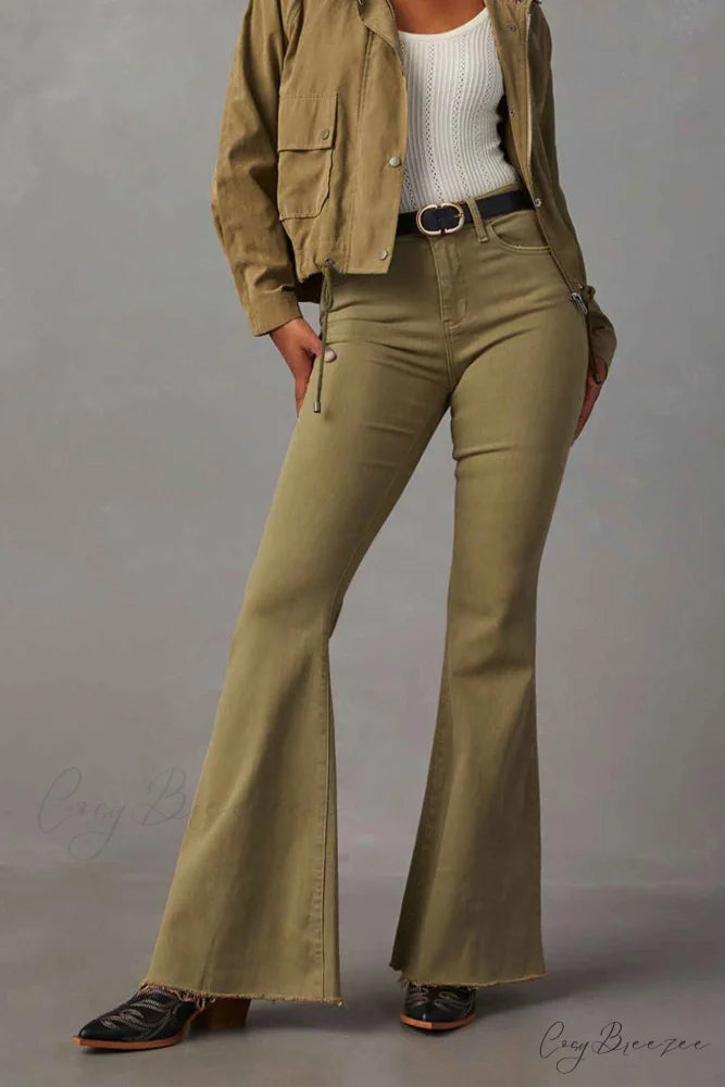 Mid Retro Flared Denim Rise Jeans Camel / XL