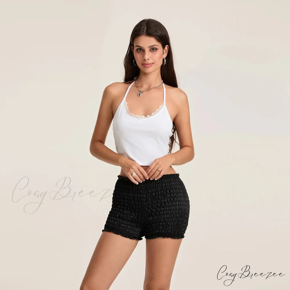 Mid Rise Ruched Elastic Waist Shorts short-250223