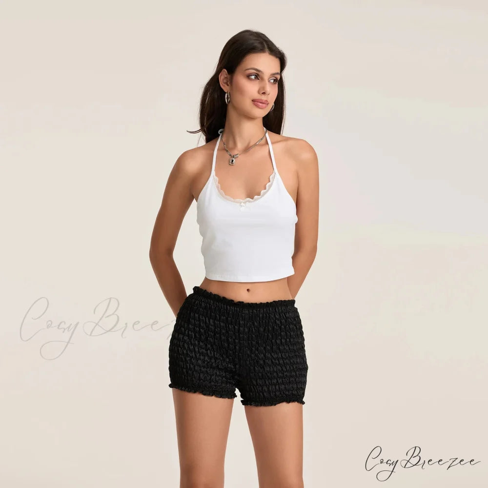 Mid Rise Ruched Elastic Waist Shorts short-250223