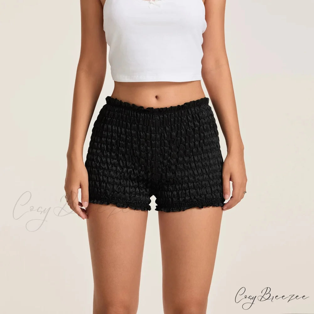 Mid Rise Ruched Elastic Waist Shorts short-250223