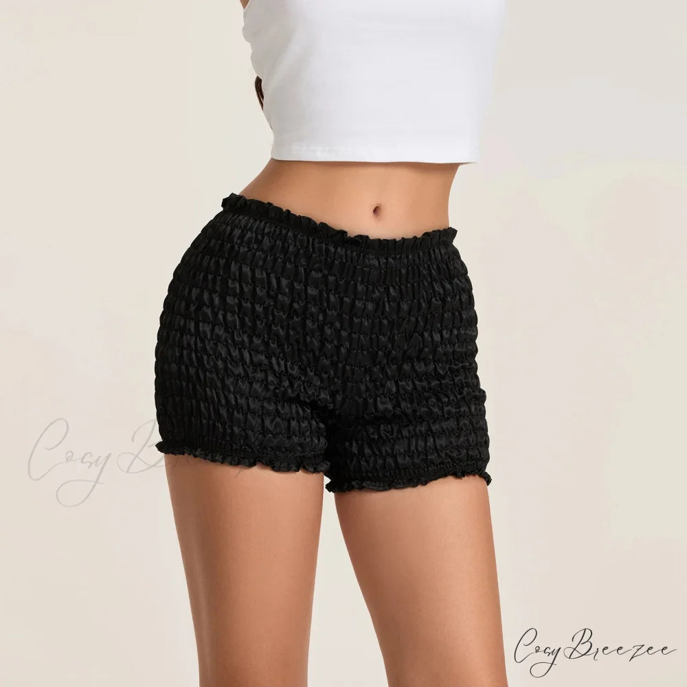 Mid Rise Ruched Elastic Waist Shorts short-250223