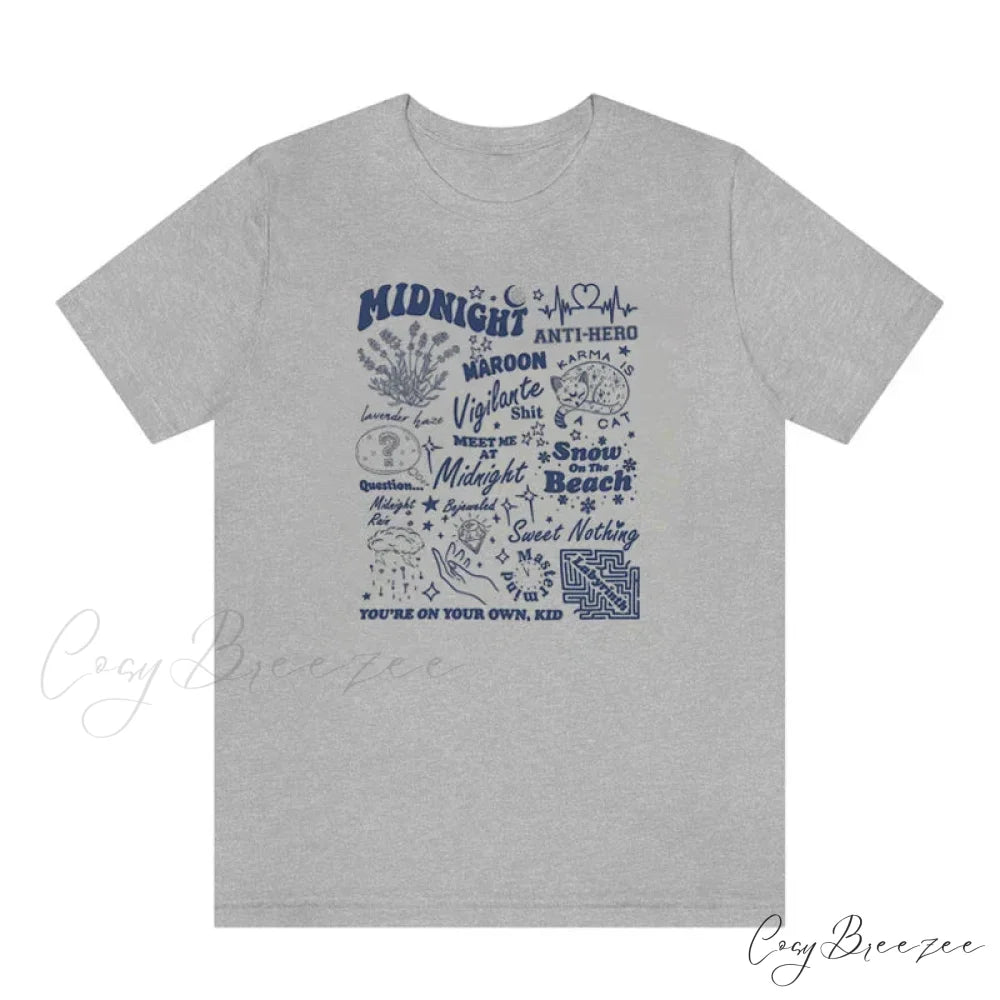 Midnights Text Stylish Graphic Tee GRAY / S