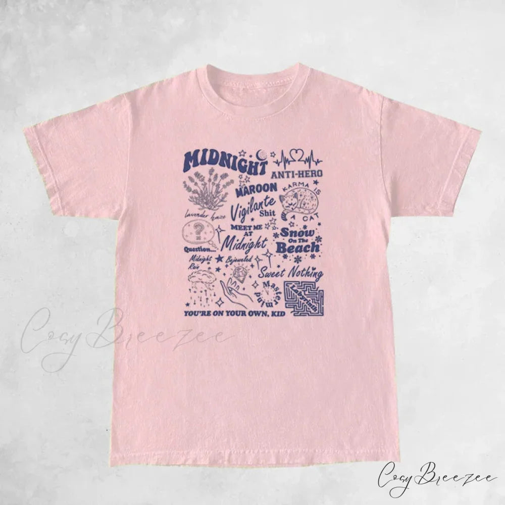 Midnights Text Stylish Graphic Tee Pink / S
