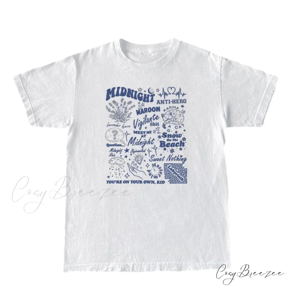 Midnights Text Stylish Graphic Tee WHITE / S