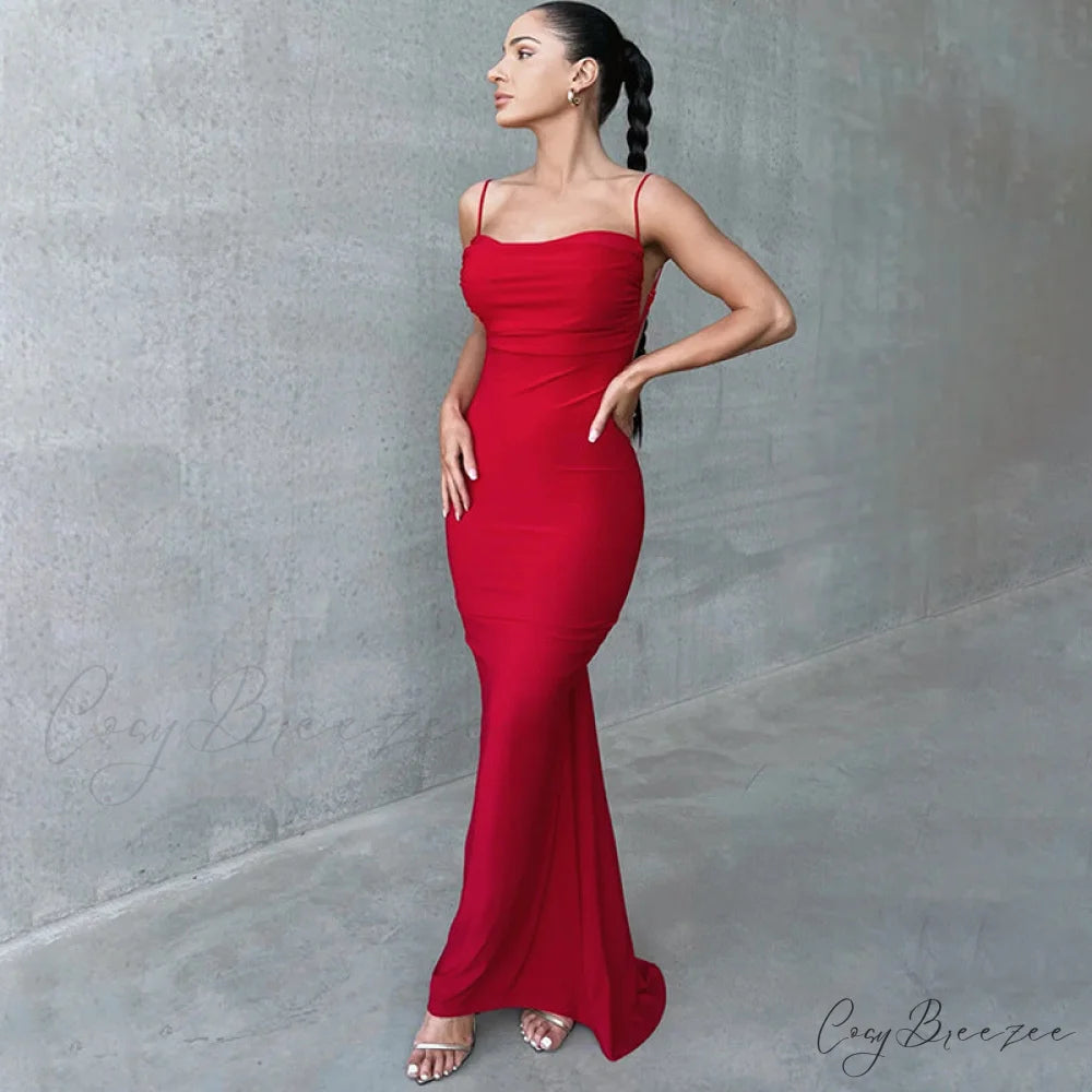 Mikayla Formal Stylish Backless Mermaid Dress Red / S