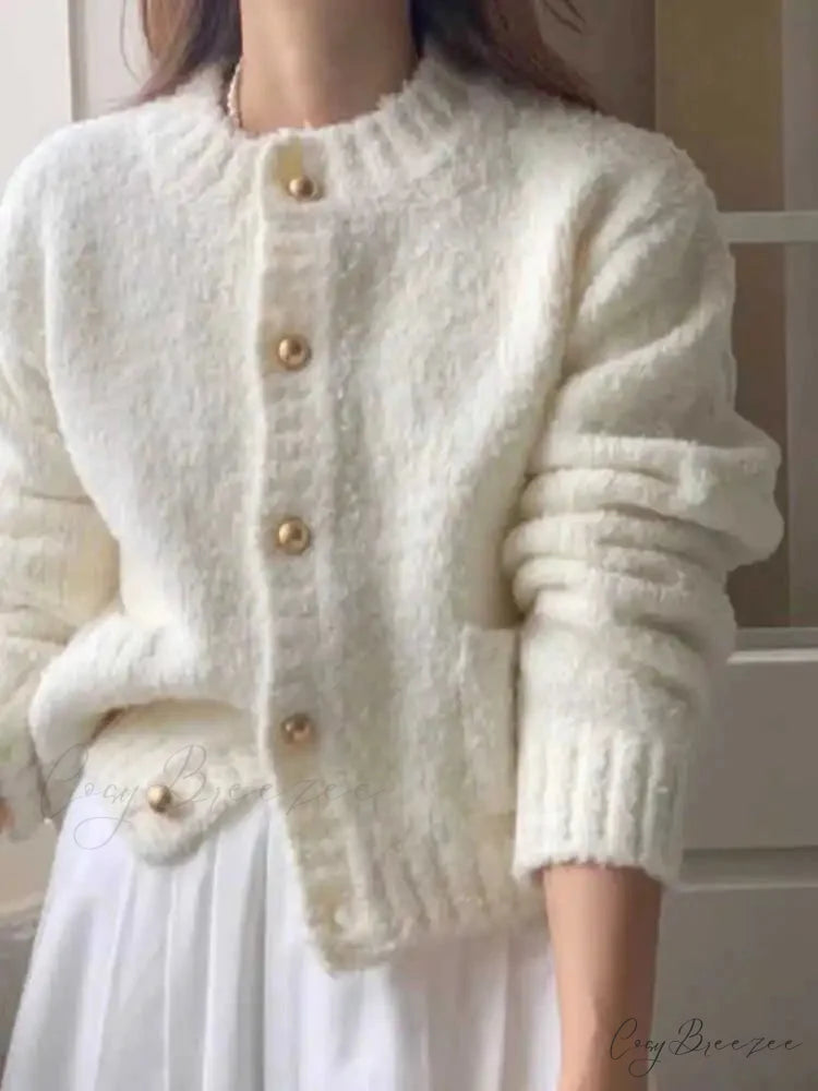 Milk White Single Breasted Cardigan cardigans-241228