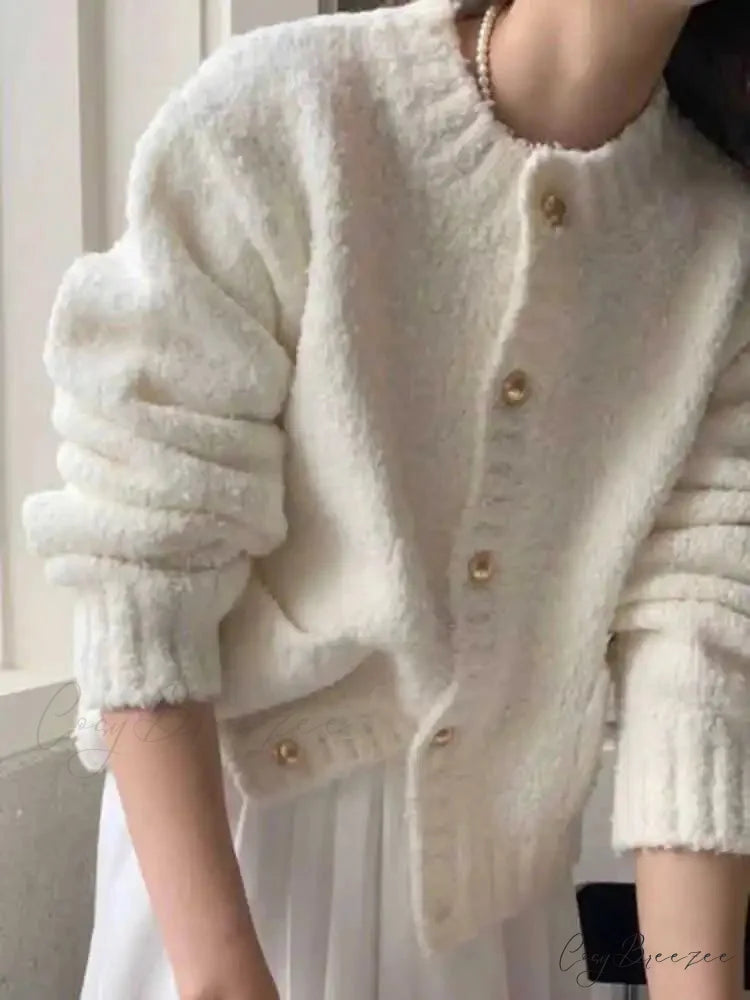 Milk White Single Breasted Cardigan cardigans-241228